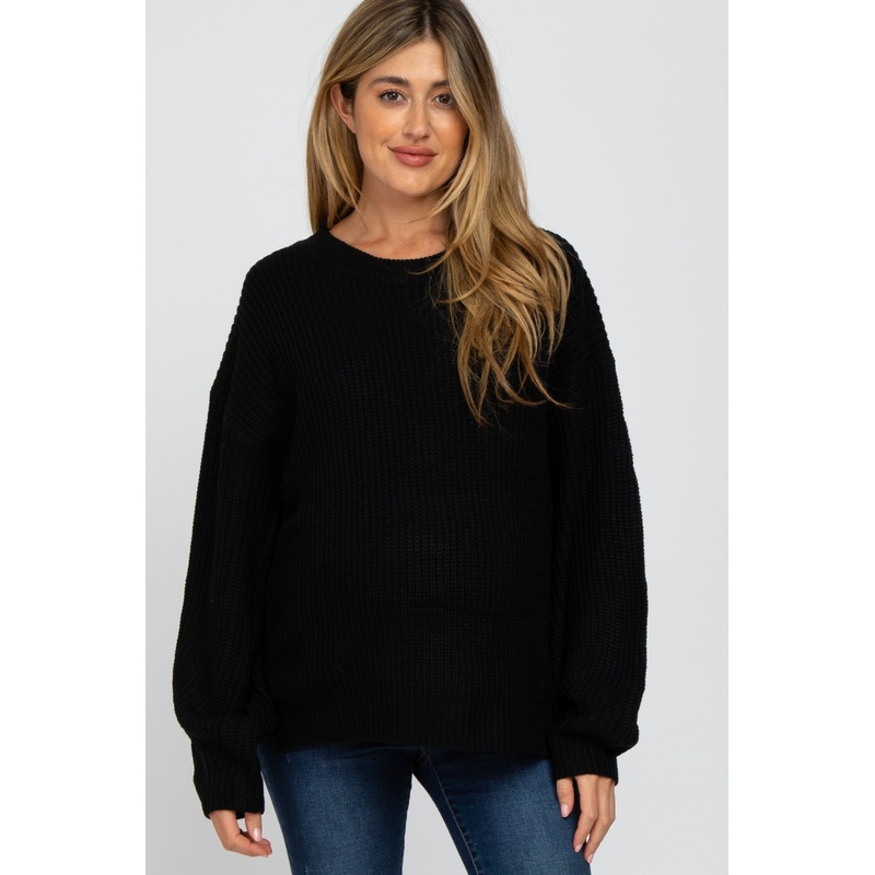 Black Knit Balloon Sleeve Maternity Sweater