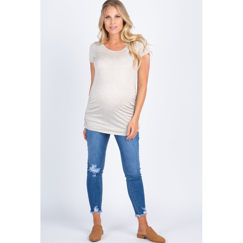 Blue Distressed Raw Hem Maternity Jeans