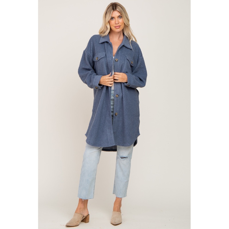 Blue Fleece Long Shirt Jacket