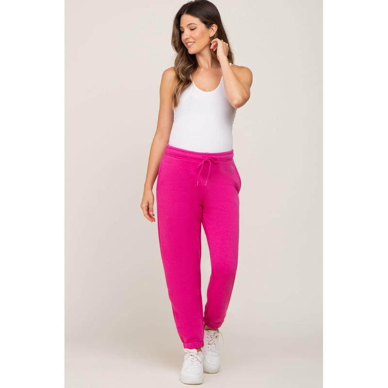 Fuchsia Basic Fleece Maternity Sweatpants