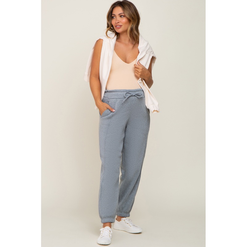 Heather Grey Paper Bag Waist Maternity Joggers