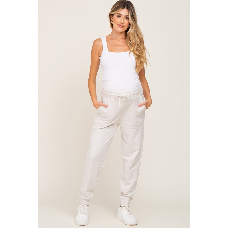 Ivory Basic Drawstring Maternity Sweatpants