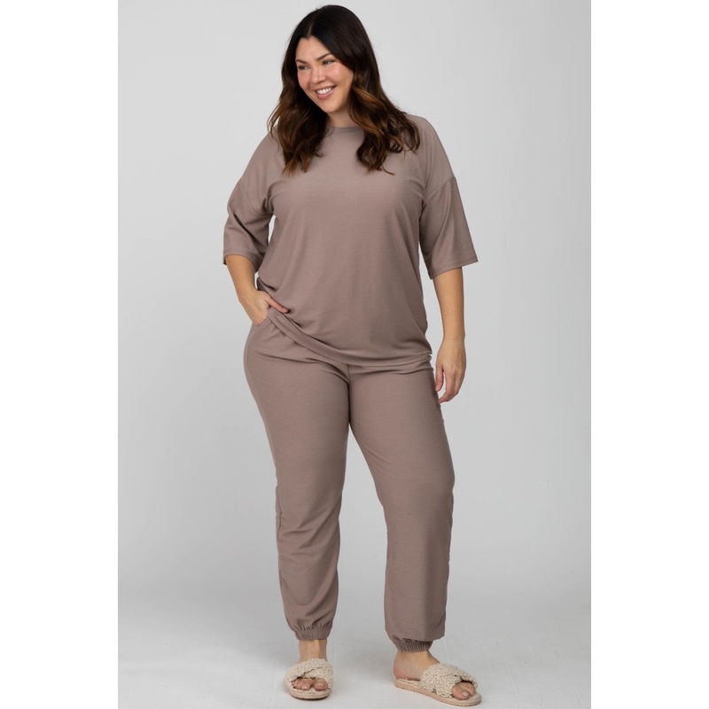 Mocha Jogger Plus Size Lounge Set