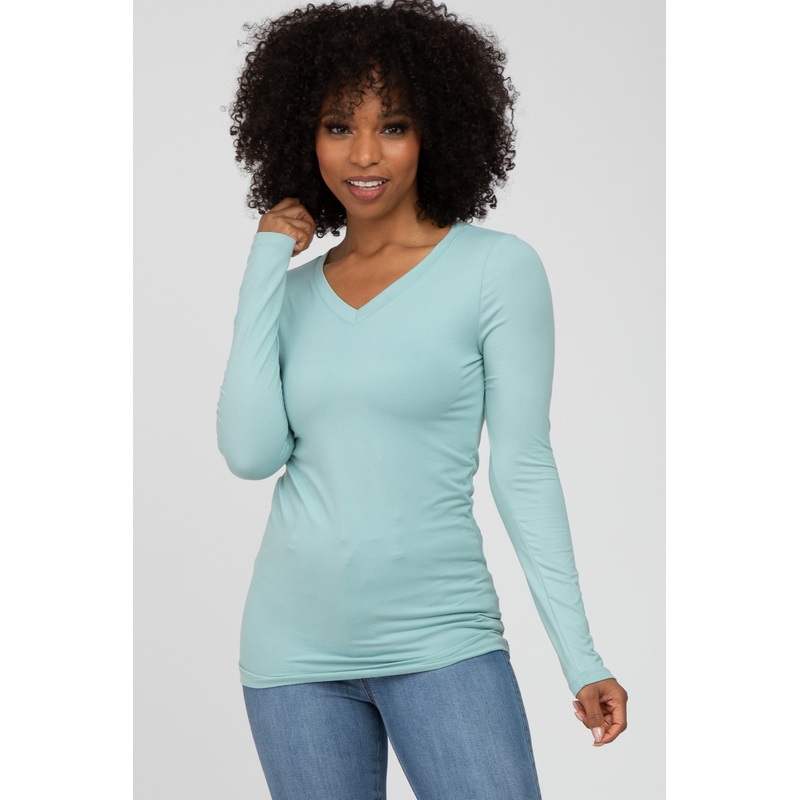 Aqua V-Neck Basic Long Sleeve Top