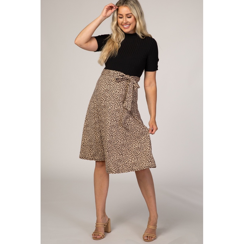 Black Animal Print Colorblock Maternity Dress