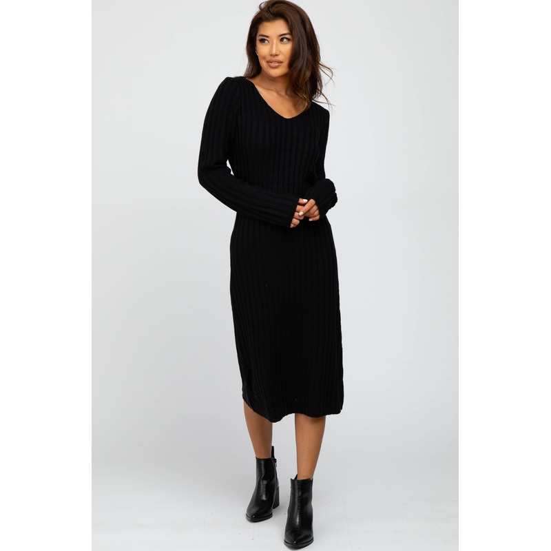 Black Back Tie Maternity Midi Dress