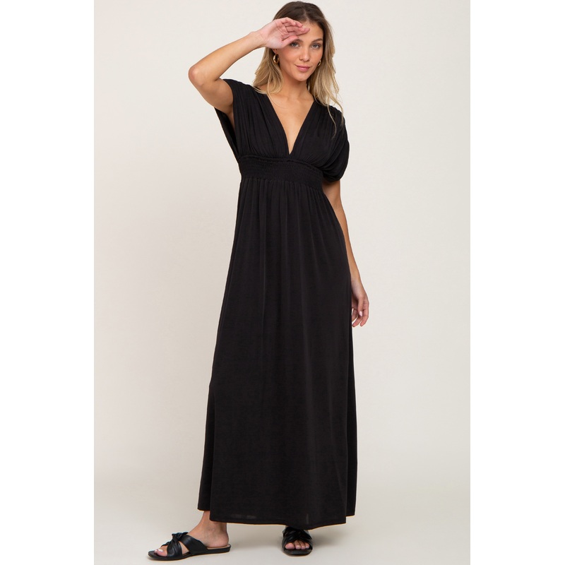 Black Deep V-Neck Maxi Dress