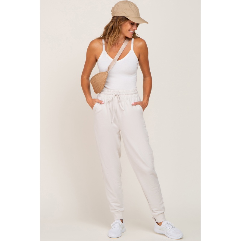 Ivory Basic Drawstring Sweatpants
