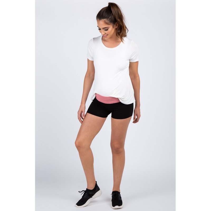 Pink Colorblock Foldover Maternity Shorts