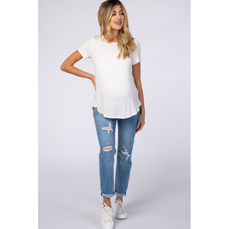 PinkBlush Light Blue Distressed Cuffed Hem Maternity Jeans