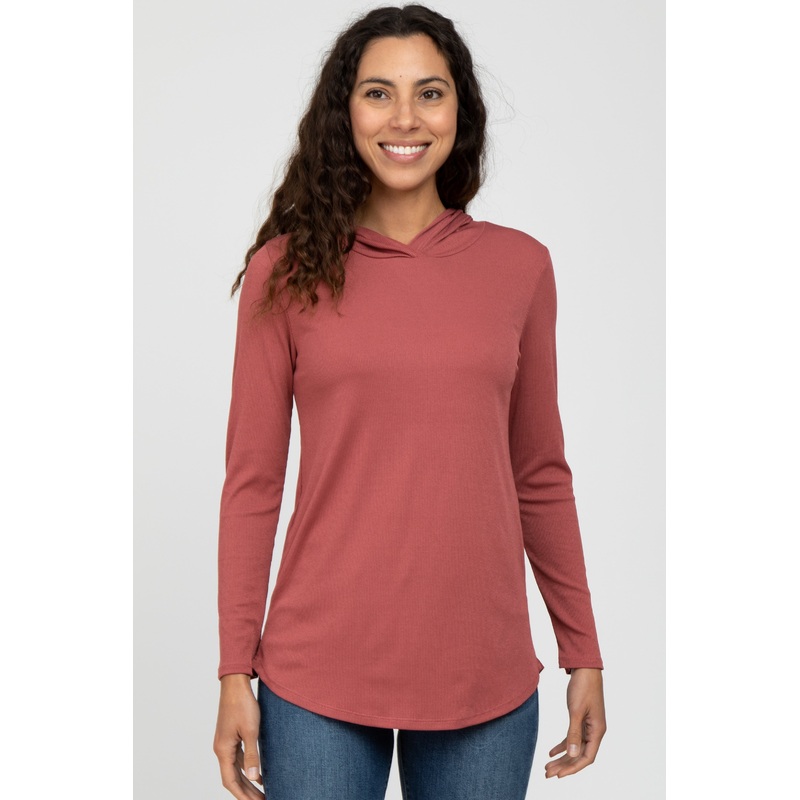 Rust Ribbed Lightweight Hoodie