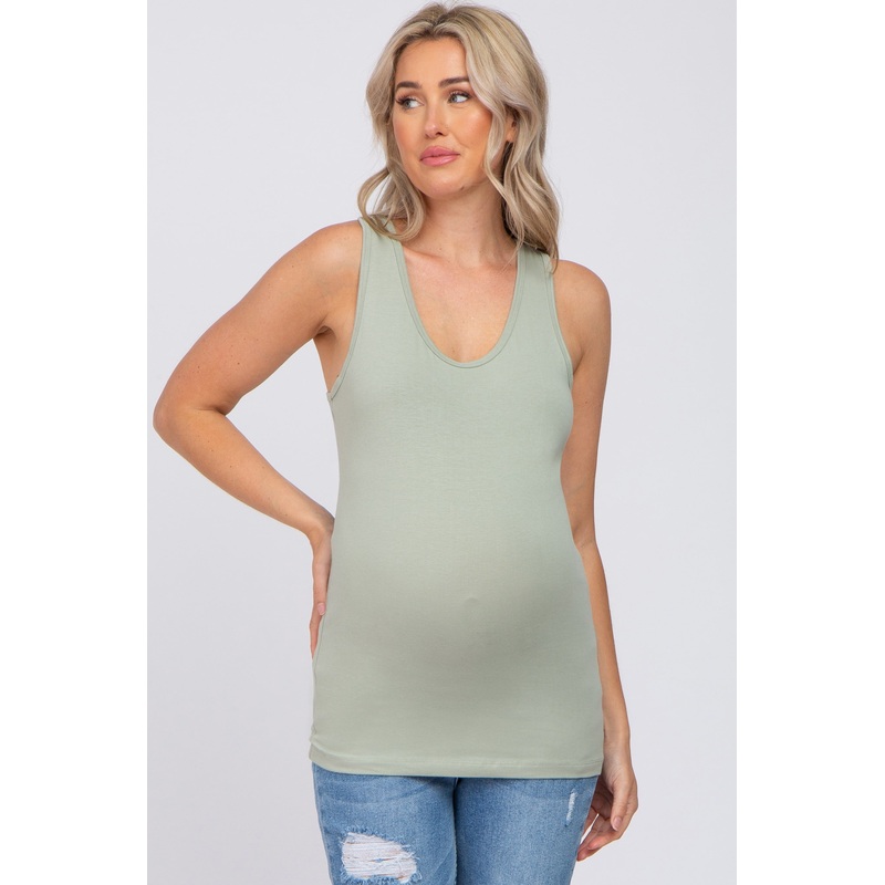 Sage Fitted Maternity Tank Top