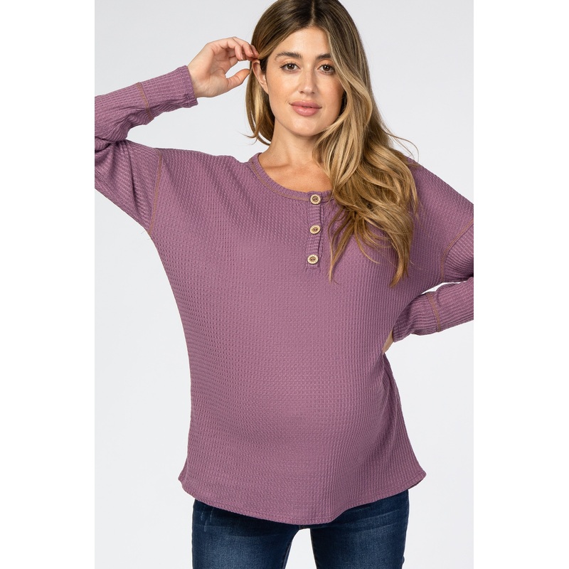 Violet Waffle Knit Long Sleeve Maternity Top