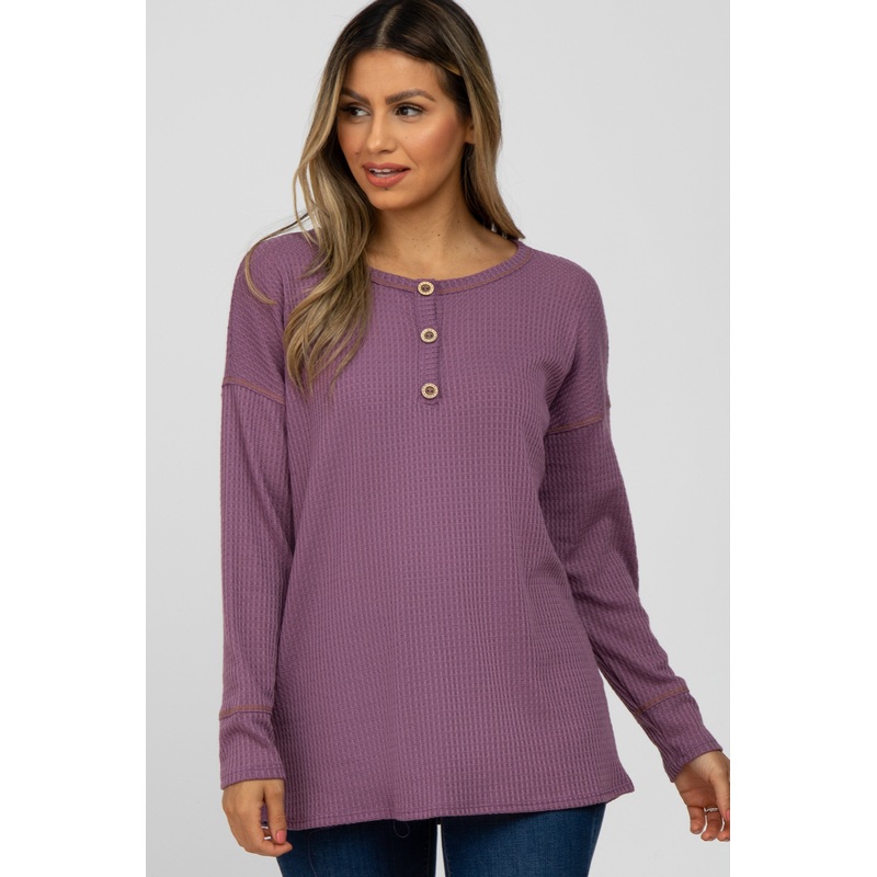 Violet Waffle Knit Long Sleeve Top