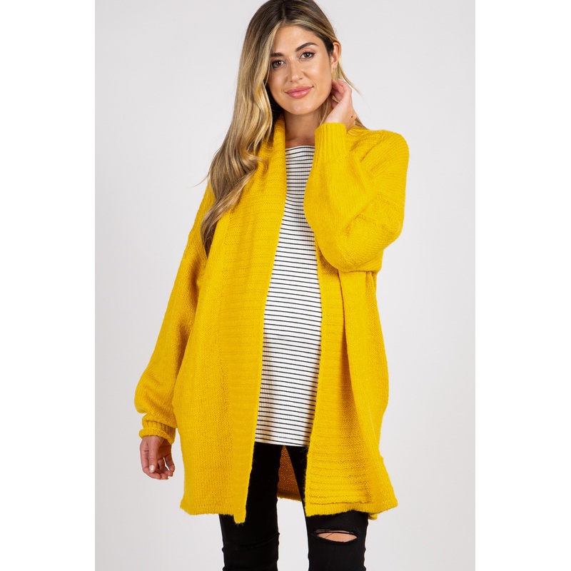 Yellow Knit Puff Sleeve Maternity Cardigan
