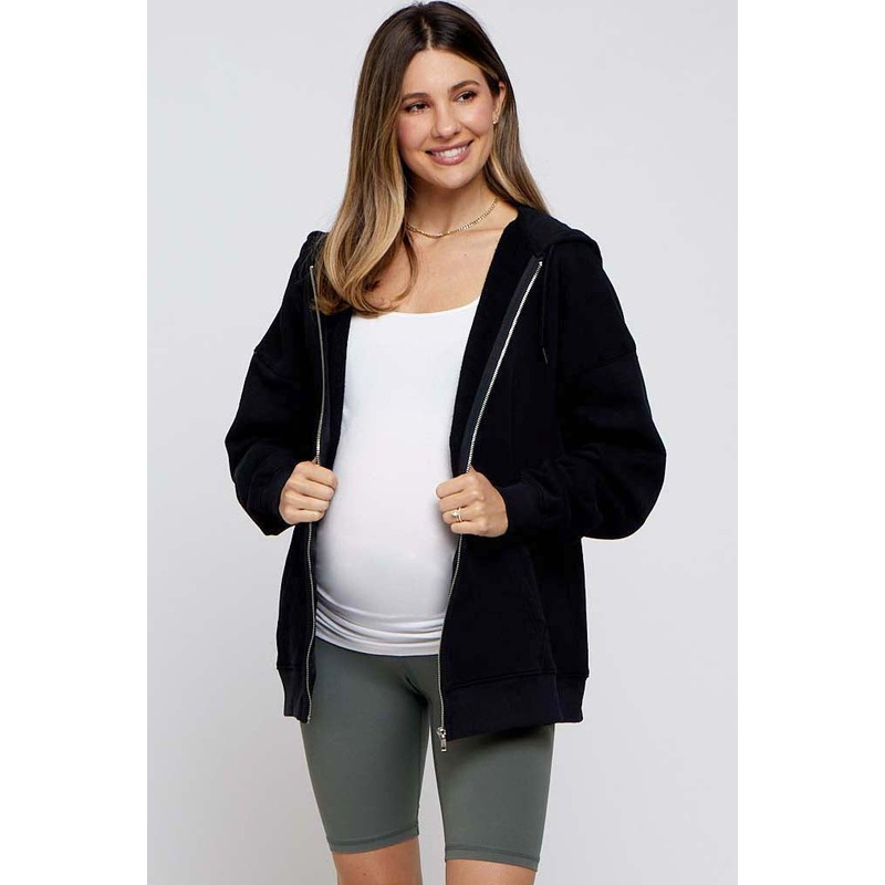 Black Hooded Maternity Jacket