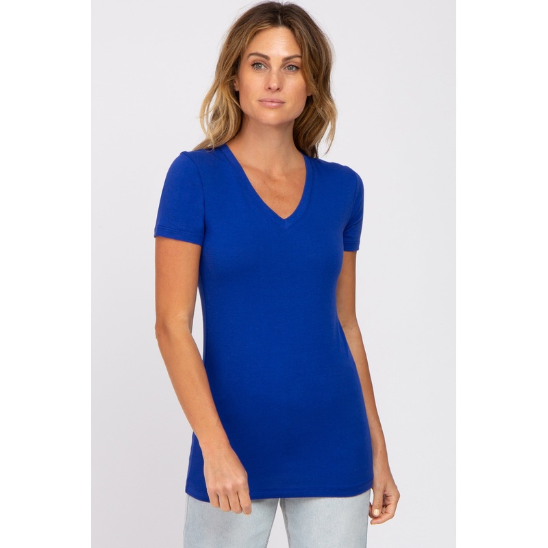 Royal Blue V-Neck Short Sleeve Top