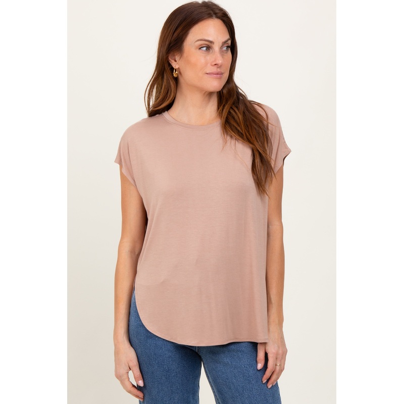 Taupe Dolman Sleeve Round Neck Top