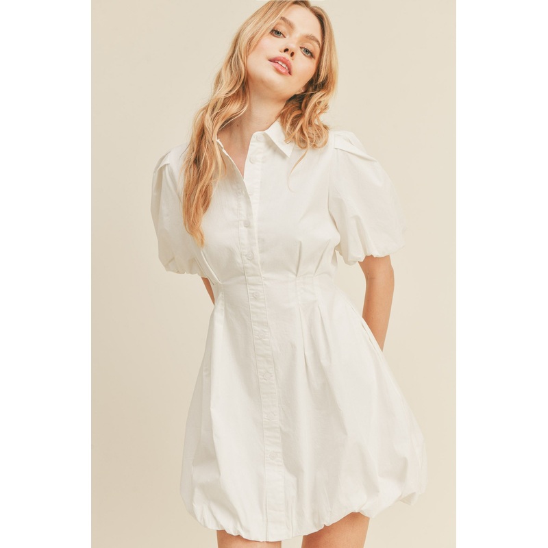 White Bubble Hem Shirt Dress