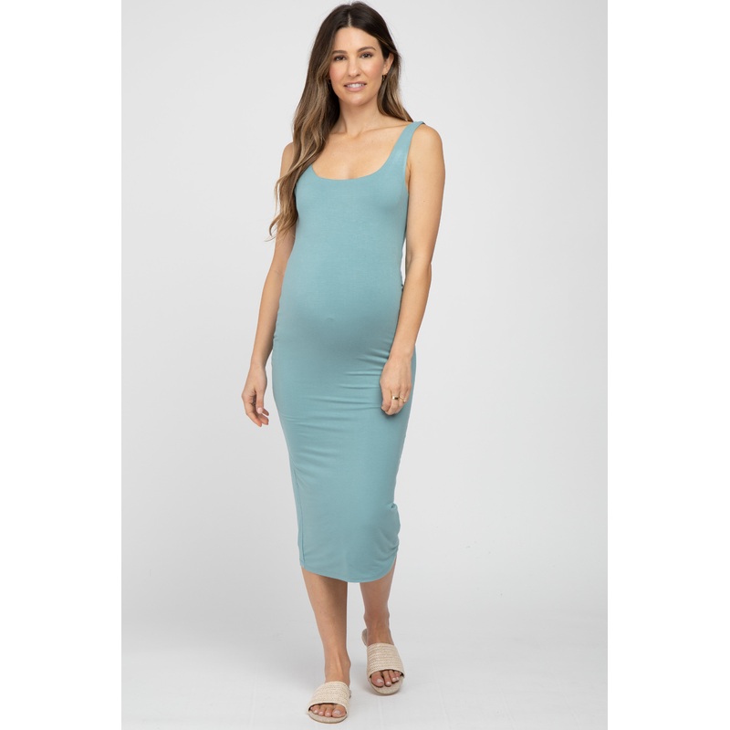 Aqua Fitted Scoop Neck Maternity Midi Dress