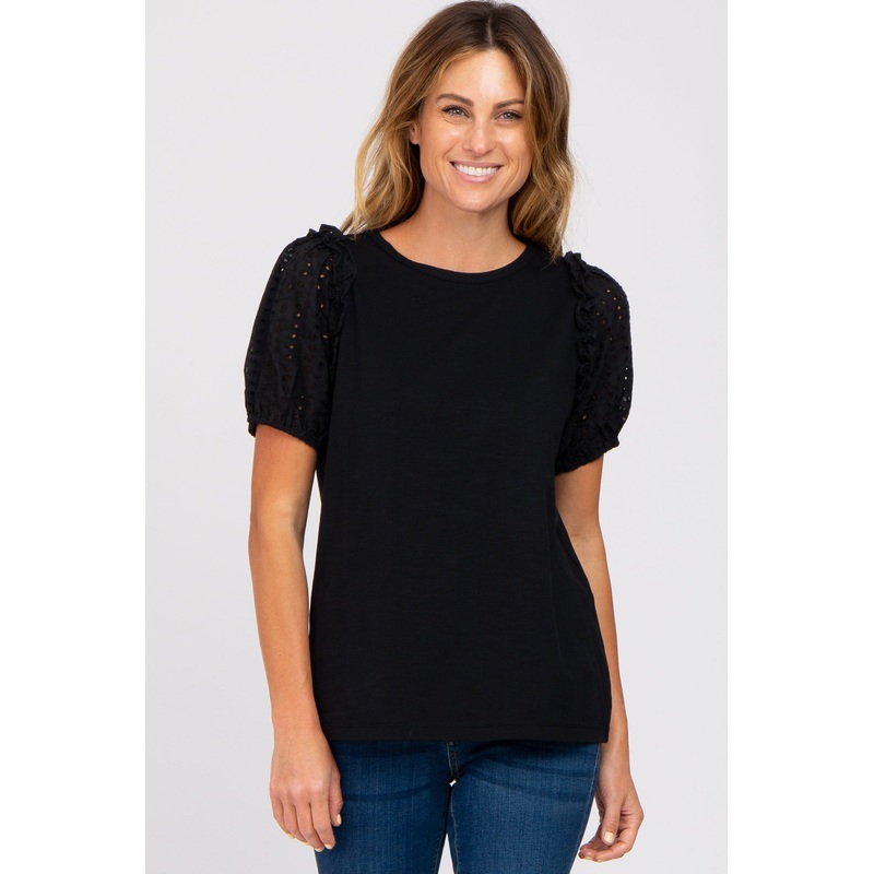 Black Eyelet Lace Sleeve Blouse