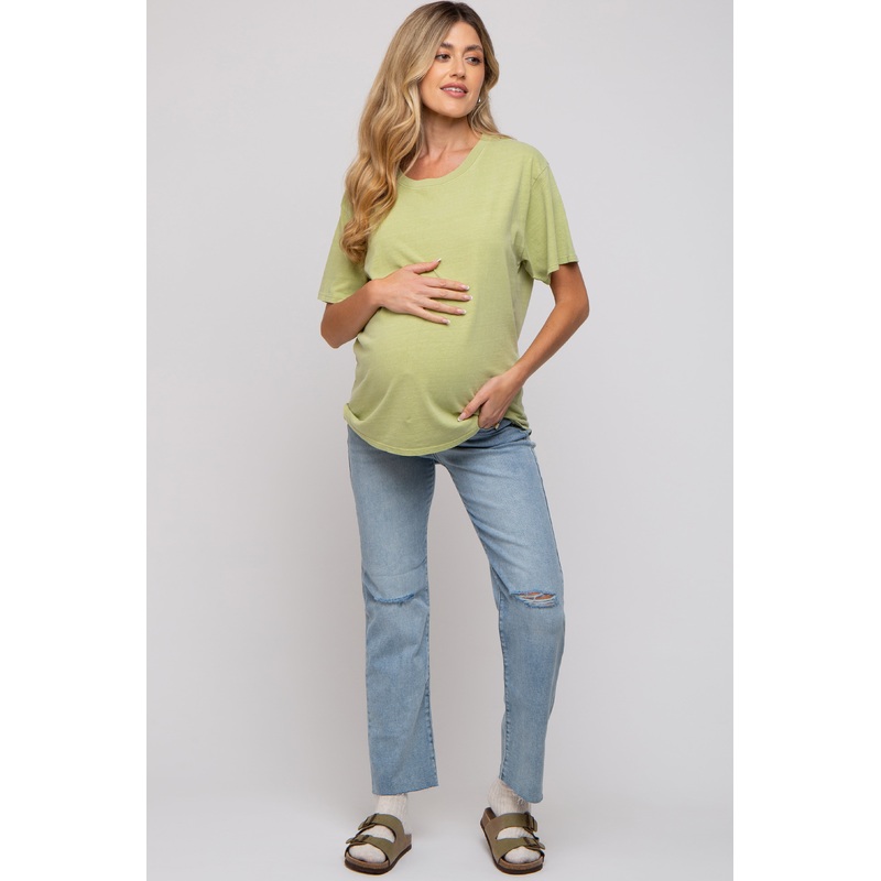 Light Blue Distressed Knee Maternity Jeans