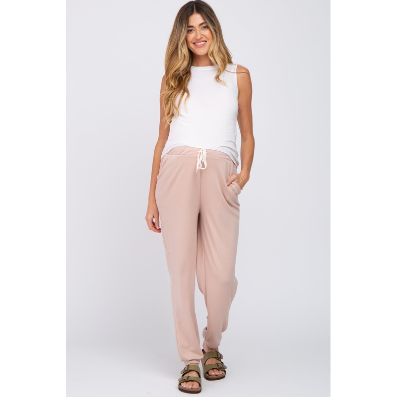 Light Pink Contrast Maternity Jogger Pants