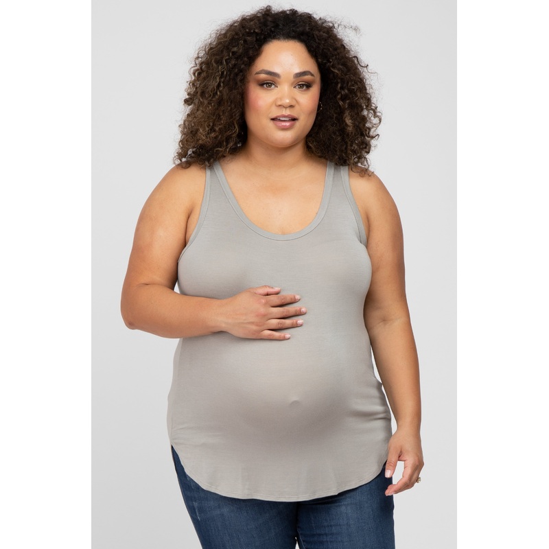 Taupe Racerback Curved Hem Plus Maternity Tank Top