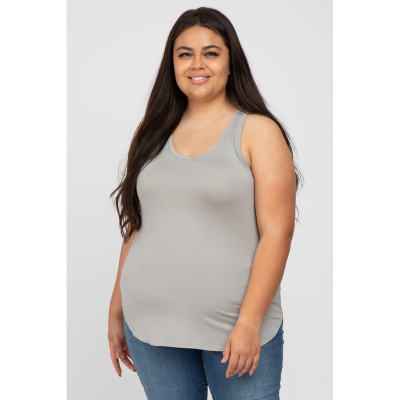 Taupe Racerback Curved Hem Plus Tank Top