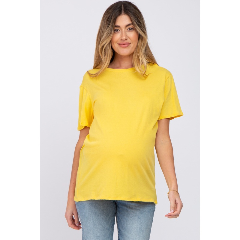 Yellow Oversized Short Sleeve Maternity Top