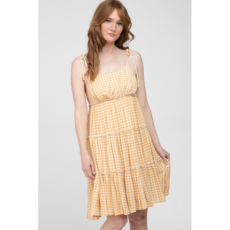 Yellow Plaid Tiered Dress