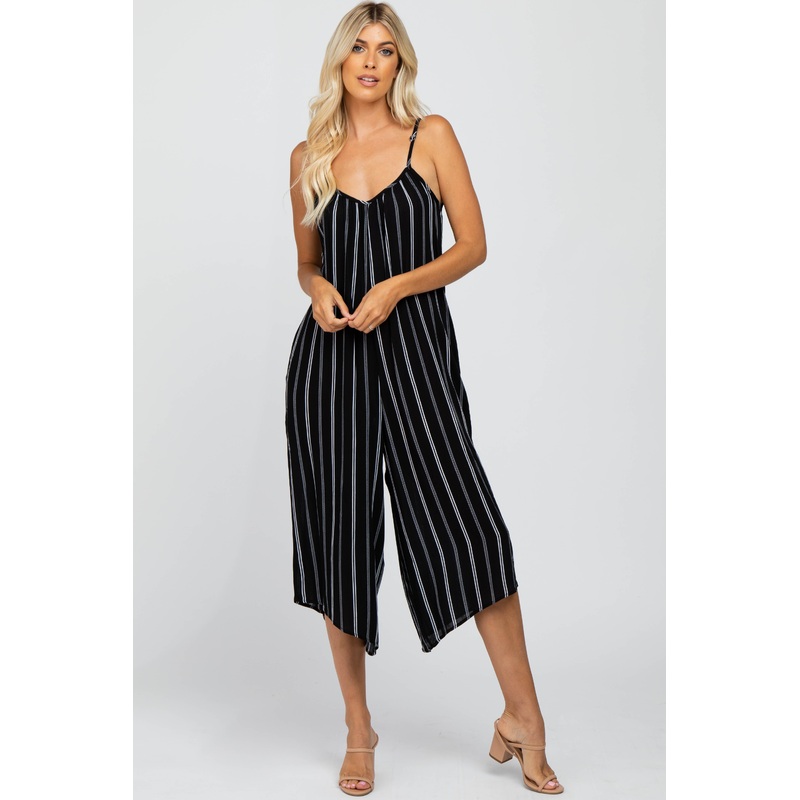 Black Striped Crop Jumpsuit