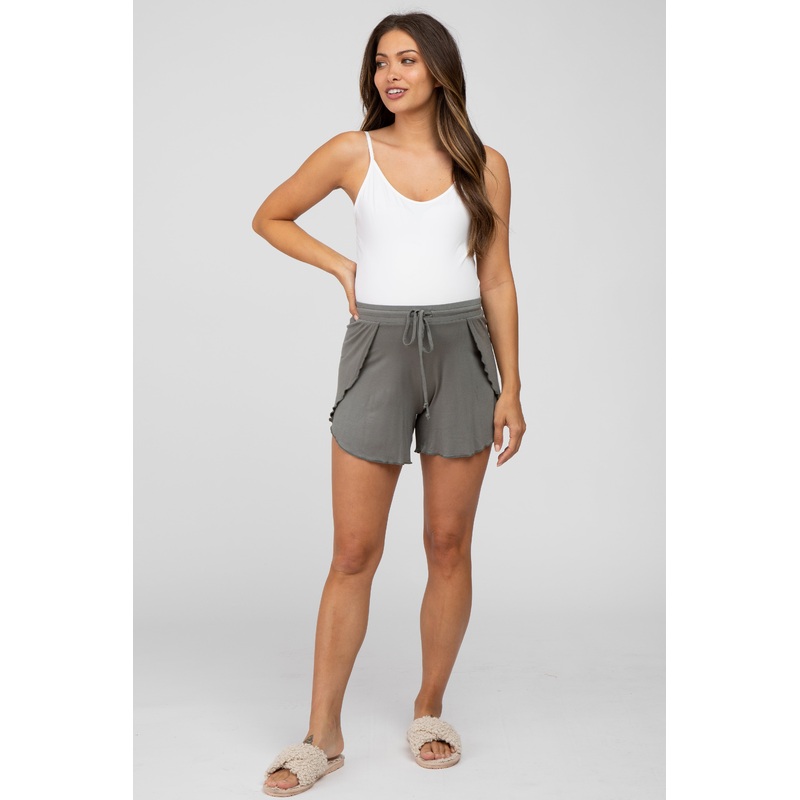 Olive Tulip Drawstring Maternity Lounge Shorts