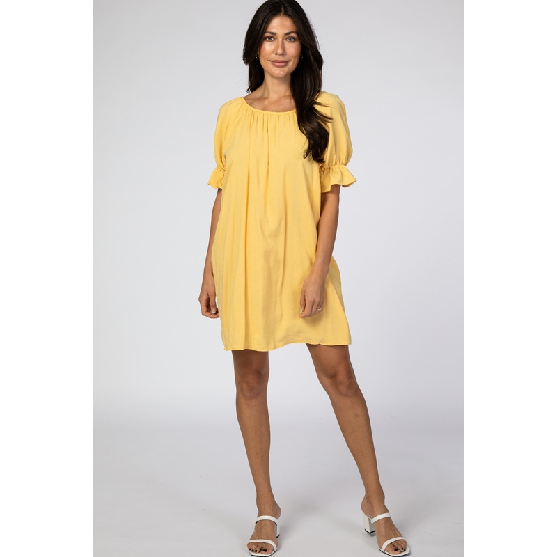 Yellow Knot Back Short Sleeve Dress