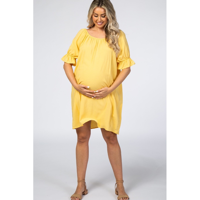 Yellow Knot Back Short Sleeve Maternity Dress