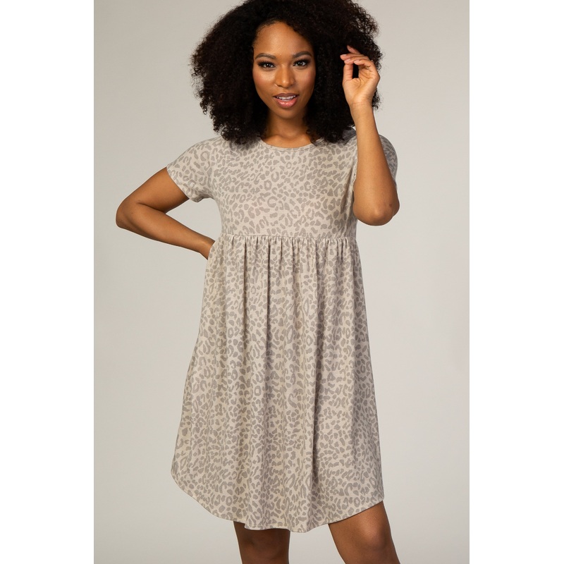 Beige Animal Print Empire Waist Dress