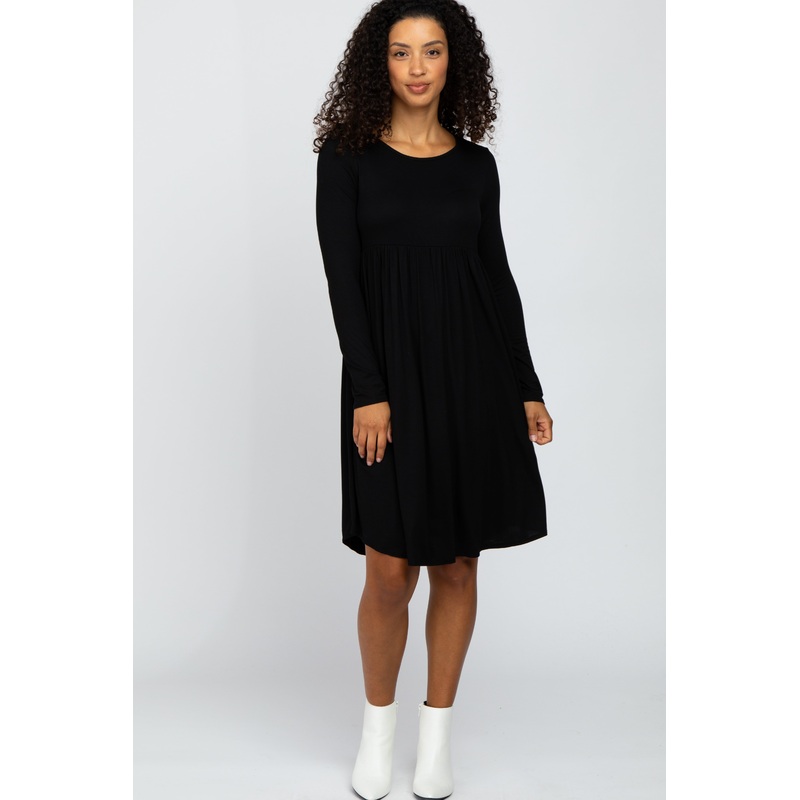 Black 3/4 Sleeve Babydoll Dress