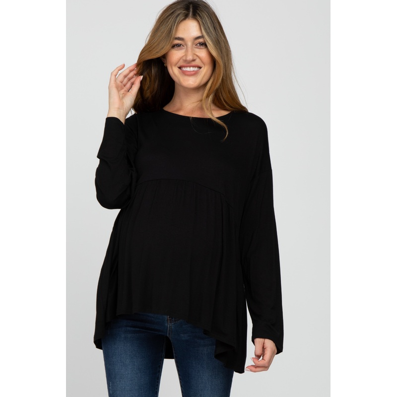 Black Babydoll Long Sleeve Maternity Top