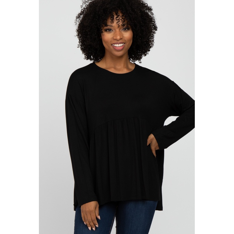 Black Babydoll Long Sleeve Top