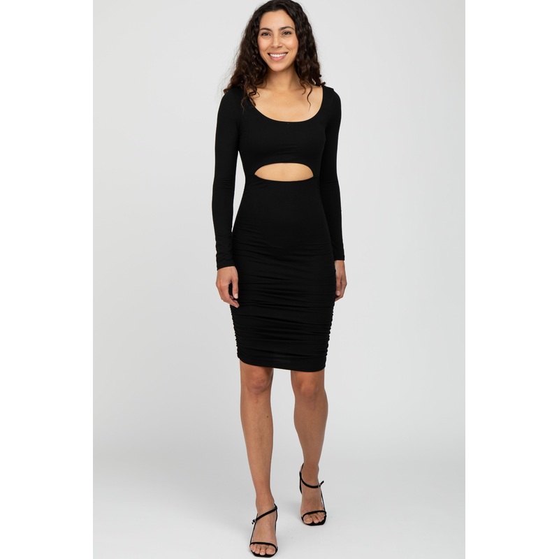 Black Cutout Ruched Dress