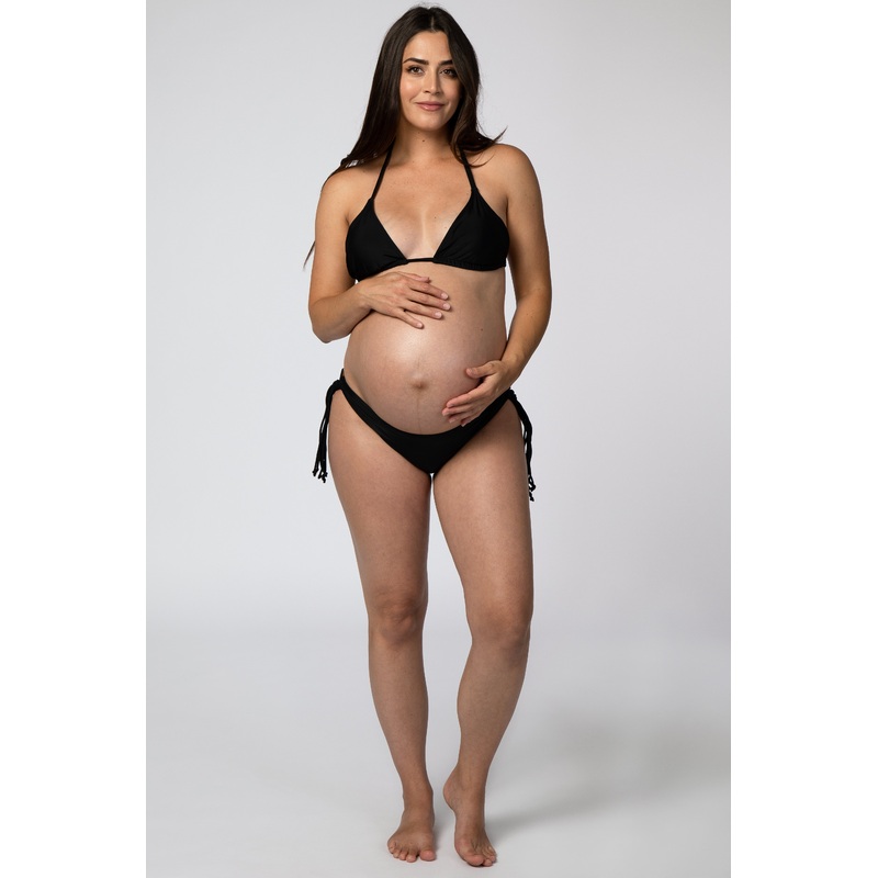 Black Halter Tie Bikini Maternity Set