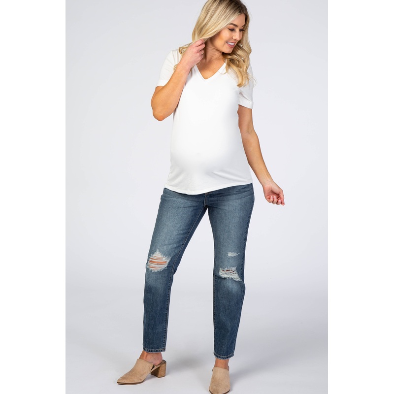 Medium Wash Relaxed Maternity Cropped Jeans