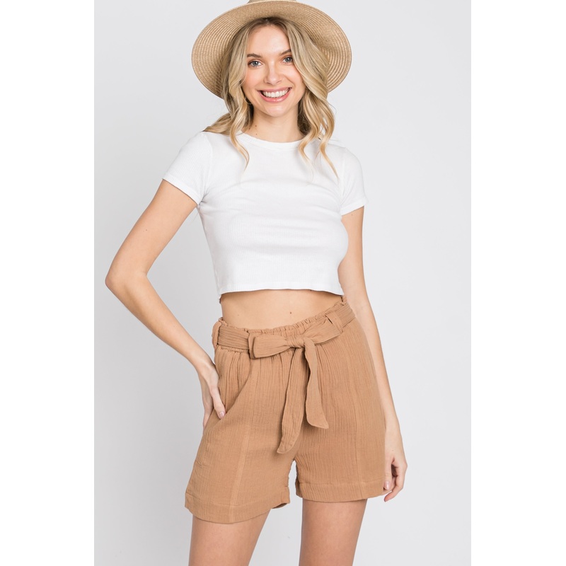Mocha Front Tie Shorts