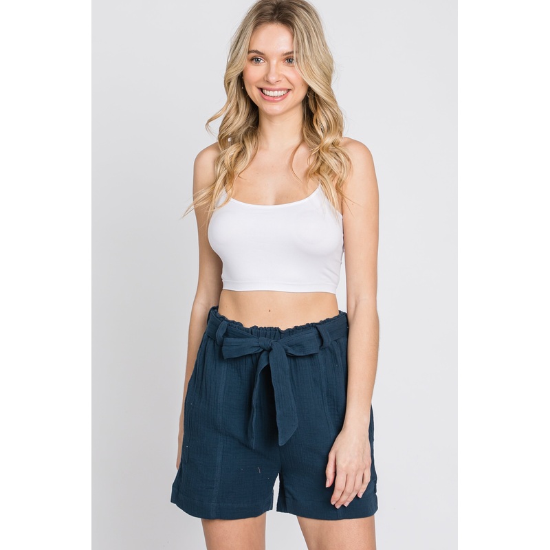 Navy Blue Front Tie Shorts