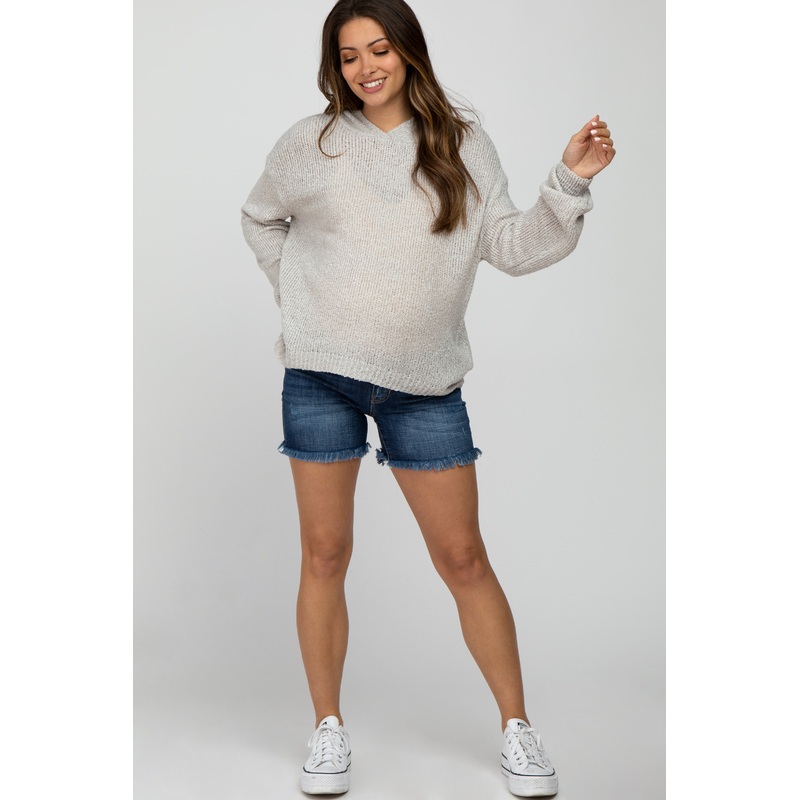 Navy Fringe Hem Maternity Shorts