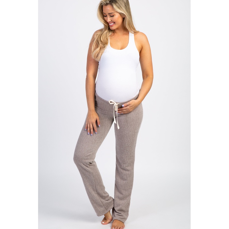 Beige Two-Tone Knit Maternity Lounge Pants