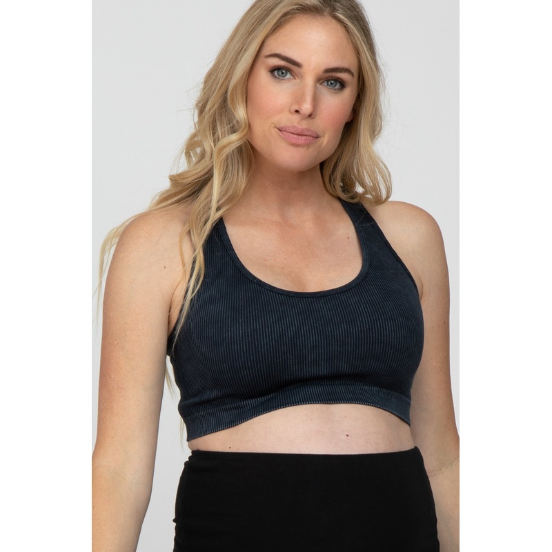 Black Ribbed Racerback Maternity Sports Bra