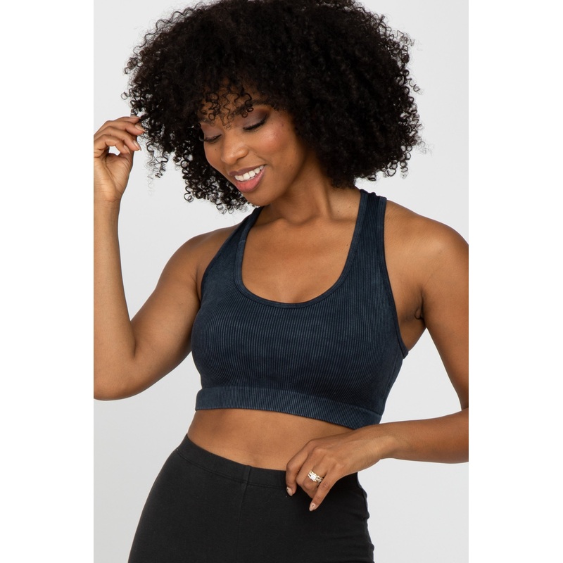 Black Ribbed Racerback Sports Bra