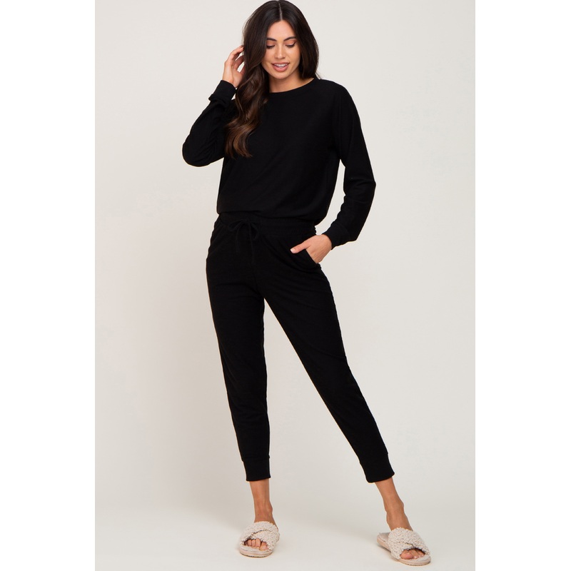 Black Soft Knit Long Sleeve Maternity Set