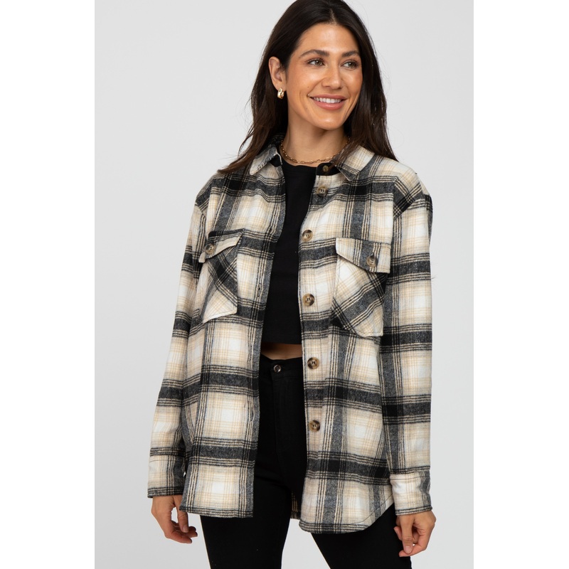 Black Soft Plaid Flannel Shacket